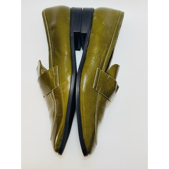 Angel Alarcon Patent Leather Square-Toe Flats moccasins OLIVE  Size 41/10 - Picture 9 of 15